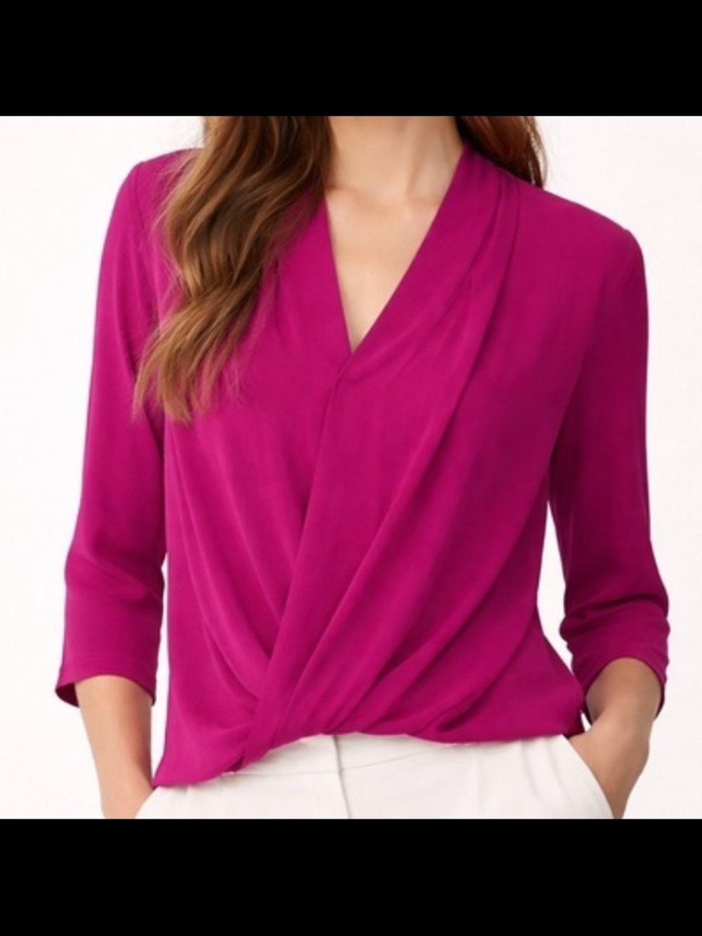 Aritzia Babaton Fuchsia Draped Surplice Blouse